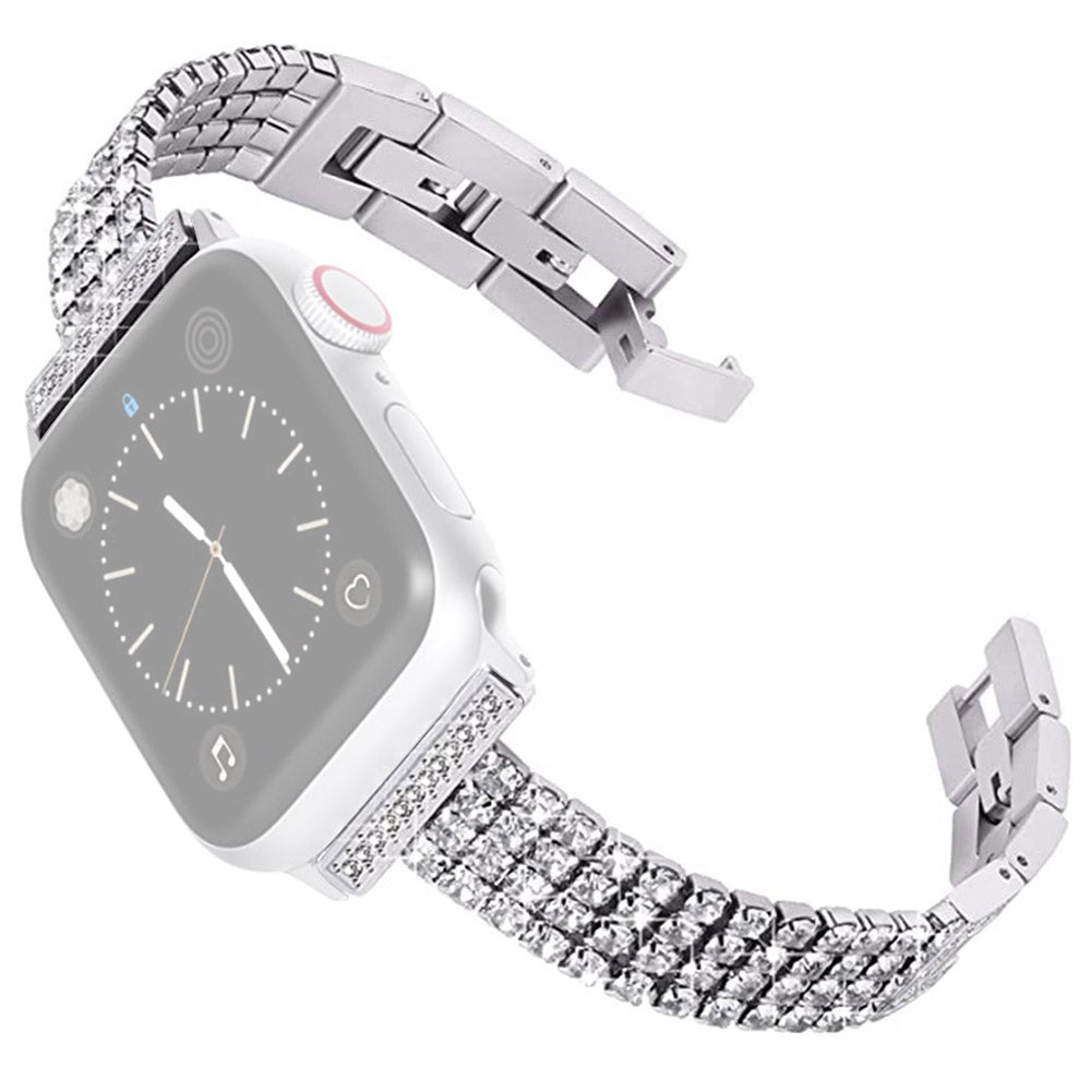 For Apple Watch Series 9 8 7 41mm 6 5 SE SE(2022) SE (2023) 4 40mm 3 2 1 38mm Four Rows Rhinestone Decor Stainless Steel Watch Band Wrist Strap For Apple Watch Series 9 8 7 41mm 6 5 SE SE(2022) SE (2023) 4 40mm 3 2 1 38mm Four Rows Rhinestone Decor Stainless Steel Watch Band Wrist Strap